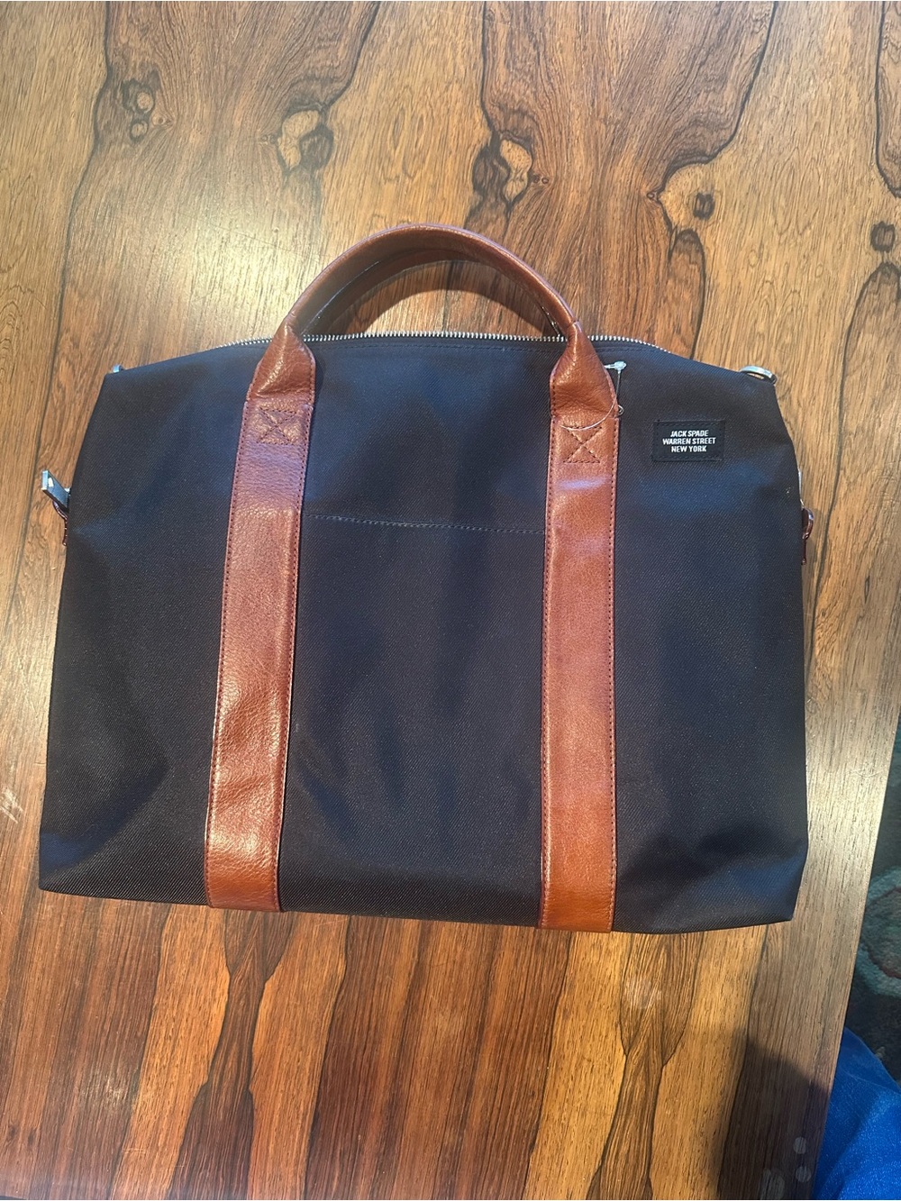 JACK SPADE Black Canvas Cognac Leather Laptop Bag Courier-NICE